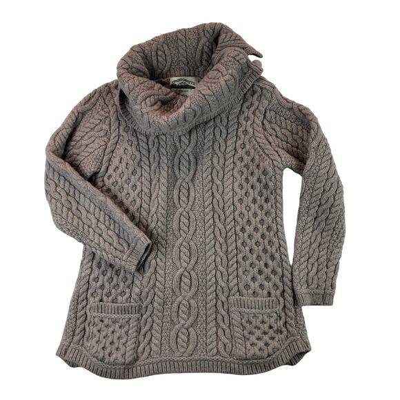 Aran Crafts VTG Womens Small Gray Ireland 100% Wool Cable Knit Cowl Neck Sweater - Picture 1 of 8